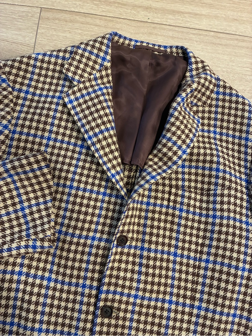 Ring Jacket Men’s Silk Blend Houndstooth Three Button Blazer Japan Size 54/44 US